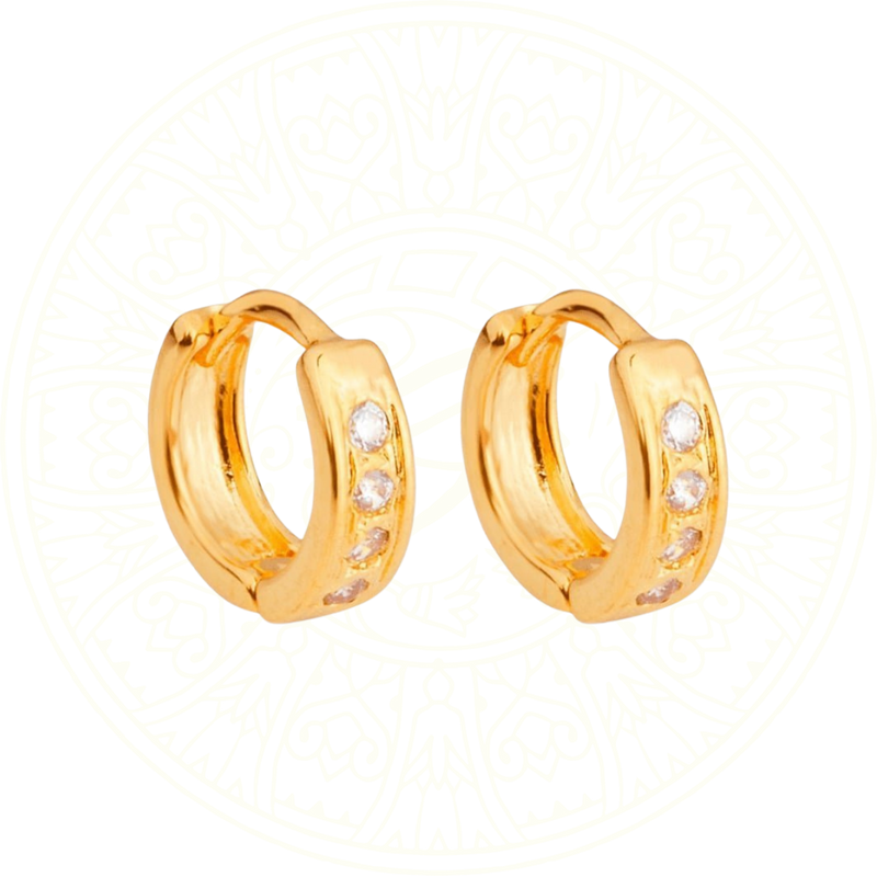 Brinco Argolinha Cravejadas com Zircônia, em Ouro 24K Zellora