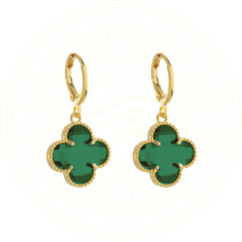 Brinco Trevos em Ouro 24K com Zircônia Verde Zellora
