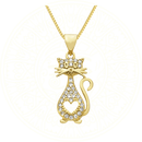 Colar Feminino Gatinho Mãe de Pet em Ouro 24K e Zircônias Cravejadas