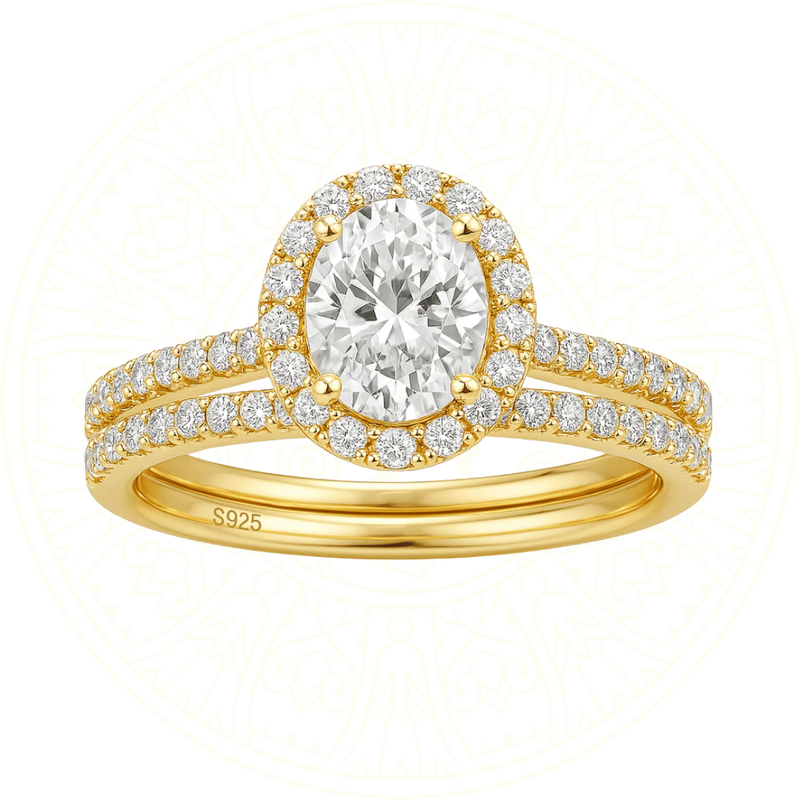 Anel de noivado em prata esterlina 925 com pedra oval de zircônia cúbica e banda dupla, estilo romântico Zéllora®