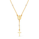 Colar Dourado Religioso Terço Cruz e Pérolas