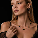 Colar em Ouro 24K 5 Trevos com Zircônia Preta – Zellora®