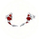 Brincos em Prata Esterlina 925 com design de peixe koi esmaltado em vermelho, detalhes elegantes e zircônia, joia sofisticada Zéllora®.