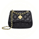 Bolsa tiracolo feminina preta com acabamento matelassê e alça de corrente dourada Zéllora – estilo shoulder bag elegante e compacta