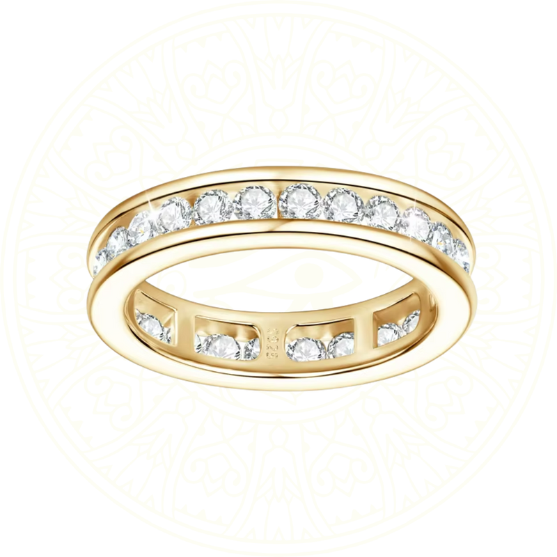 Moissanite eternity wedding band in sterling silver, classic round channel set ring with GRA certification – luxury unisex jewelry by Zéllora®

