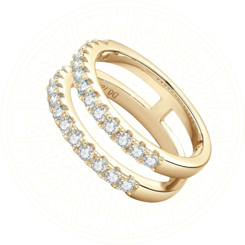 Double-row sterling silver moissanite ring with round cut D color stones, white gold plated wedding enhancer band – luxury women’s jewelry by Zéllora®

