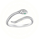 Anel Ajustável White Mamba Zéllora® em Prata Esterlina 925 com Zircônias  – Design de serpente detalhado com acabamento em prata, ouro, ouro rosa ou preto