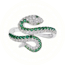 Anel White Mamba Edição Limitada com Moissanites D Color VVS1 e Moissanites verdes em Prata Esterlina 925 Zéllora® - Anel de casamento e festa, luxuoso