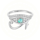 Anel de Olho de Hórus em Prata Esterlina 925 com Zircônias e Cristal Opala Zéllora® simbolismo egípcio de proteção e sabedoria, anel sofisticado e elegante.