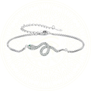 Pulseira feminina em prata esterlina 925 com formato de cobra estilizada e zircônias transparentes brilhantes, estilo moderno da coleção White Mamba Zéllora®