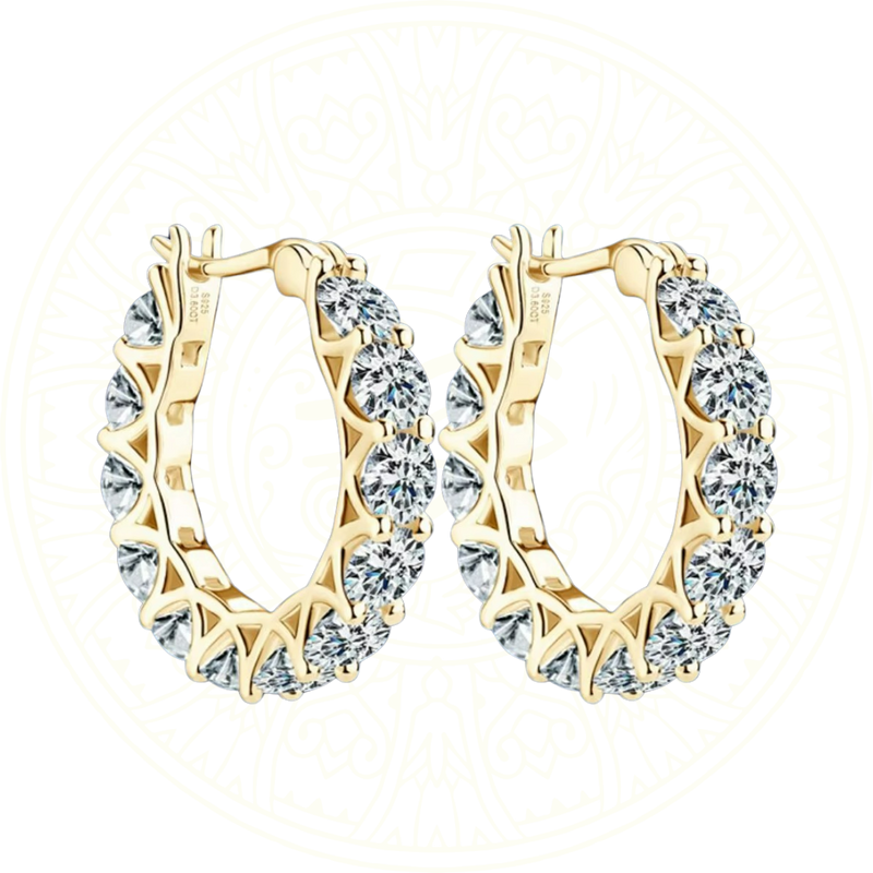 Brinco de argola feminino com moissanites de 4mm, estilo luxuoso, em prata esterlina 925 com banho de ouro, joia Zéllora com certificado GRA.