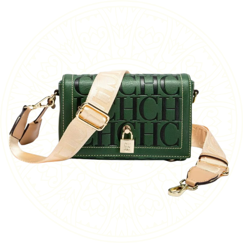 Bolsa feminina Zéllora estilo luxo com estampa monograma CH, alça ajustável e couro sintético PU, ideal para ombro ou transversal.
