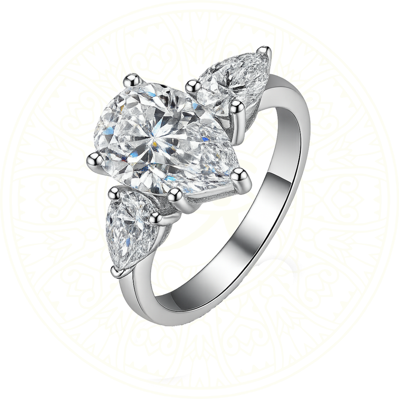Classic pear cut moissanite engagement ring in sterling silver 925 with 3 carats D color VVS1 stone, elegant fine jewelry by Zéllora®
