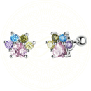 Brinco em formato de patinha feito em prata esterlina 925 com zircônias coloridas, estilo delicado e fofo, ideal para amantes de pets – Zéllora®