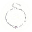 Pulseira feminina Roséa Zéllora® com pingente de coração rosa em zircônia, feita em prata esterlina 925, estilo duplo e ajustável, ideal para presente romântico.