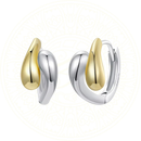 Brinco feminino Zéllora® Orianna em prata esterlina 925 com banho de ouro 14K, design torcido elegante, argola pequena em dois tons, estilo contemporâneo.
