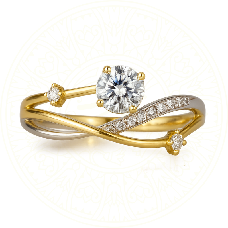 Moissanite engagement ring with 1-carat round brilliant cut stone, set in sterling silver 925, elegant classic design by Zéllora®.