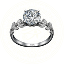 Elegant moissanite engagement ring with 1-carat D color VVS1 stone in sterling silver 925 and white gold plating, leaf-inspired design, by Zéllora®