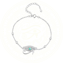 Pulseira ajustável feminina fina com corrente ajustável em prata esterlina 925, pingente de Olho de Hórus com cristal opala e zircônias, joia delicada da coleção Zéllora Signature