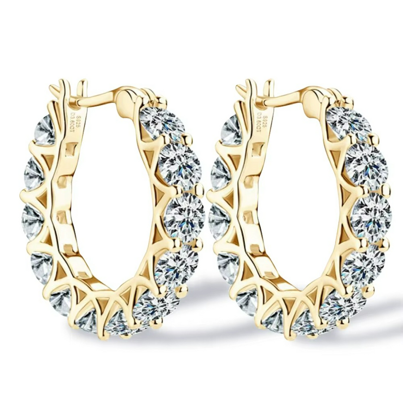 Brinco em Prata 925 Esterlina Banhada a Ouro com Moissanites – Aurora Zéllora®