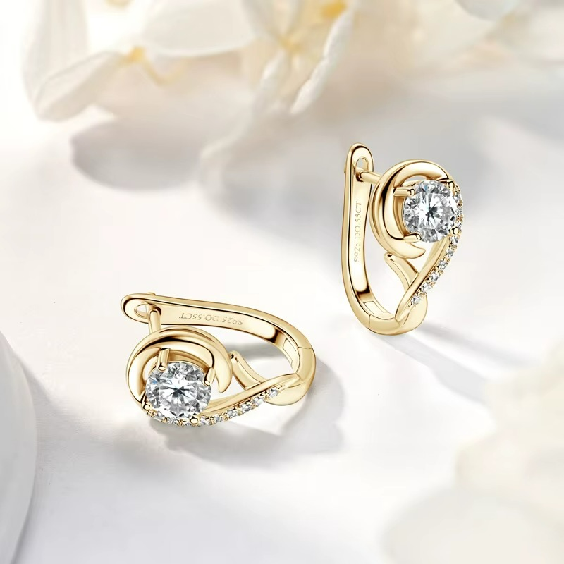 Brinco Rhea em Prata Esterlina 925 e Moissanites Zéllora® Banho de Ouro Opcional
