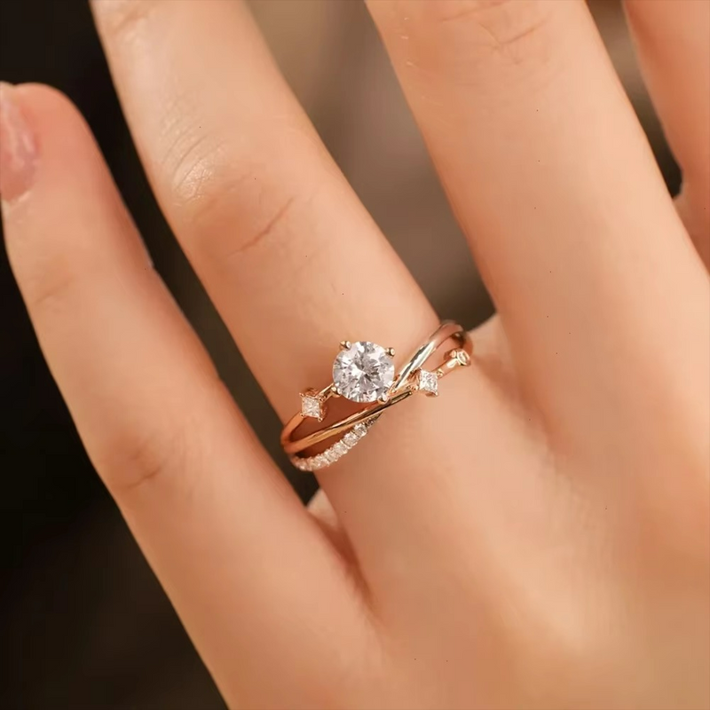 Anel de Noivado Ciel d'Or em Prata Esterlina 925 e Moissanites Zéllora®