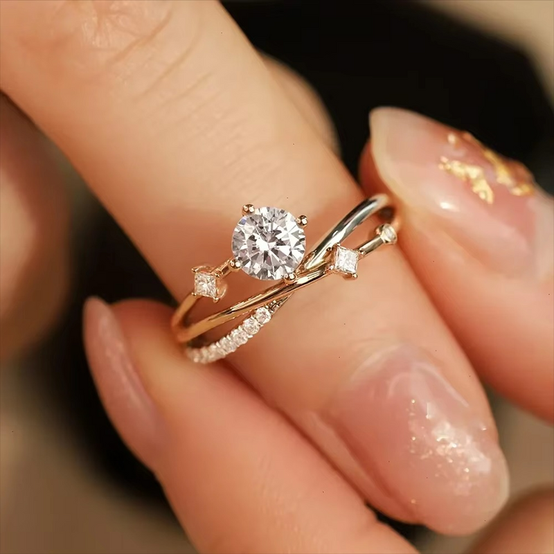 Anel de Noivado Ciel d'Or em Prata Esterlina 925 e Moissanites Zéllora®